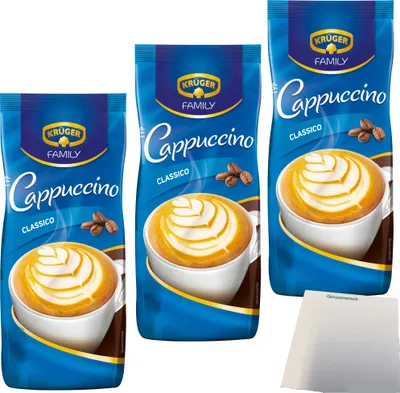 Produktbild von Krüger Family Cappuccino Classico 3er Pack (3x 500g Beutel) + usy Block