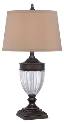 Zdjęcie produktu dla Lampa stołowa Dennison brąz palladyński 1xE27x60W tkanina wym:80x43,2x43,2cm IP20 Quoizel