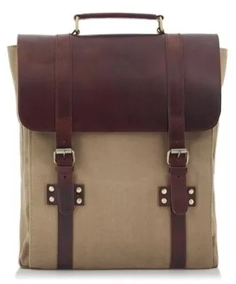 Produktbild von Vintage Herren Rucksack aus Canvas und Leder, sandfarben, Laptoprucksack 15,6 Zoll, Freizeitrucksack, Retro – Belveder BT31