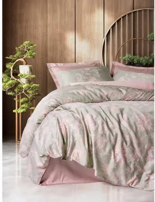 Image de Parure de Lit Housse de Couette Satin Coton, 220 x 240 cm, 2 Taies d'Oreiller 60 x 60 cm, Poudre