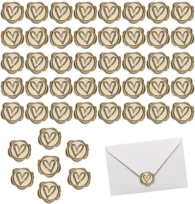 Produktbild von Waszegel Sticker Herzform, 50 Stück, Vintage Hochzeitseinladungen