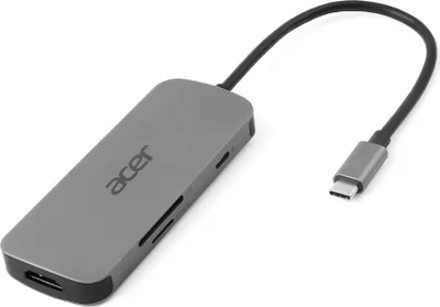 Produktbild von Acer 7in1 Type C Dongle, Kabelgebunden, USB 3.2 Gen 1 (3.1 Gen 1) Type-C, 100 W, Silber, MicroSD (TransFlash), SD, 3840 x 2160 Pixel