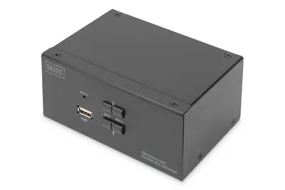 Zdjęcie produktu dla Digitus Przełącznik KVM, 2-portowy, obsługa dwóch monitorów, 4K, DisplayPort®, 3840 x 2160 px, 4K Ultra HD, Czarny