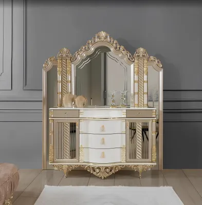 Obrázok produktu pre Spálňový set luxusný toaletný stolík so zrkadlom biely dizajn  2ks