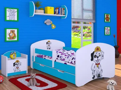 Image de BDW Lit d'enfant Super chiens, lit bébé chambre d'enfant, bleu (motif 2), 160 x 80 cm