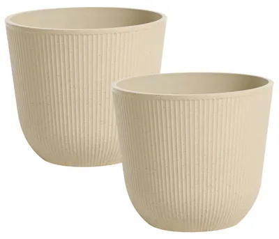 Produktbild von BELIANI Blumentopf 2er Set Beige Kunststoff Rund 44 cm Geriffelt Modernes Design Garten Outdoor Außenbereich Pflanzkübel