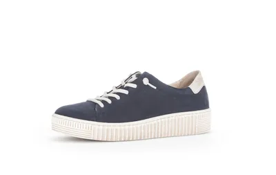 A single blue sneaker is shown against a white background.