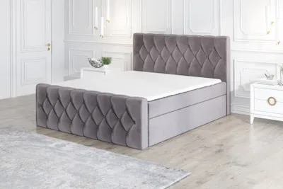 Produktbild von Boxspringbett LAND 160x200 mit 2 Bettkästen, Bonell-Matratze und Topper. Möbel vom Hersteller- Handarbeit!Bett Komplett-Set mit Matratze,Bettkasten & Kopfteil. Stoff SAVANA. Elegantes Bett mit massives Kopfteil. Stoff Samt.