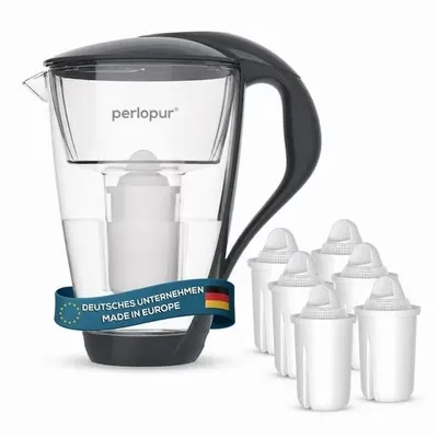 Produktbild von perlopur Glas-Wasserfilter Anthrazit, 2 L, inkl. 6 Universal-Filterkartuschen