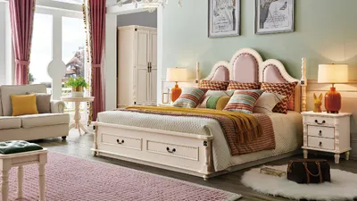 Productafbeelding van Slaapkamer set, 3-delig: 2 nachtkastjes, houten designbed, luxe, klassiek, nieuw
