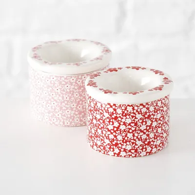 Produktbild von Sturmaschenbecher Fleur rot weiß Blütendekor H.7 cm Dolomit Stückpreis