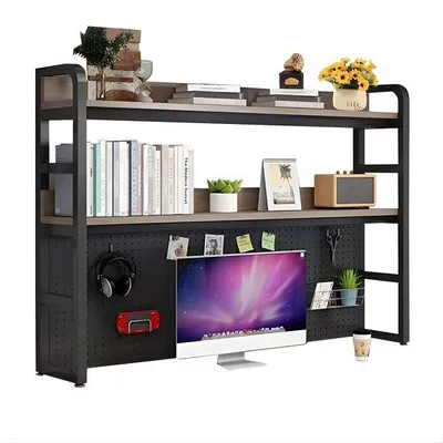 Imagen del producto de Estantería de pie de dos niveles para escritorio, color , organizador moderno para oficina y hogar, fabricada en MDF y metal