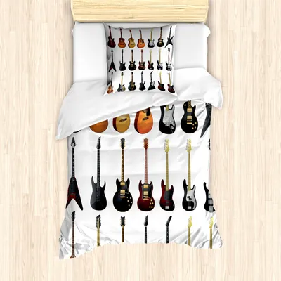 Produktbild von ABAKUHAUS Musik Mantele, Guitars Rock und Jazz, Milbensicher Allergiker geeignet mit Kissenbezügen, 135 cm x 200 cm - 80 x 80 cm, Mehrfarbig