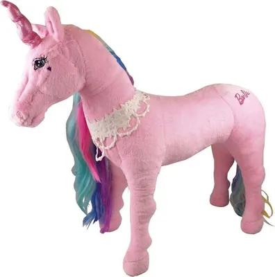 Produktbild von Barbie XXL Stehpferd Einhorn "Garnivera" (Mia and me Edition) Großes Plüsch Reittier mit Sound & Regenbogen-Mähne Happy People Riesen-Plüschpferd