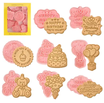 8er Set Keksausstecher Happy Birthday, Kunststoff