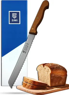 Produktbild von Gekarteltes Brotmesser und Tafelmesser mit Holzgriff - 20 cm Klinge