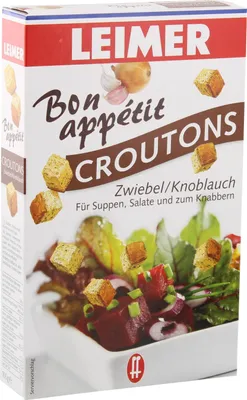 Produktbild von Leimer Croutons Zwiebel Knoblauch zart geröstetes Weißbrot 100g