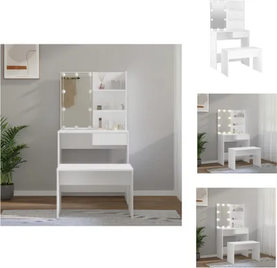 Obrázok produktu pre vidaXL Súprava toaletného stolíka s LED bielym drevom - Toaletné stolíky