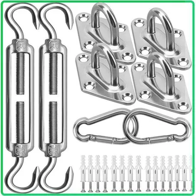 Produktbild von Sonnensegel-Spanner-Set - Ausstattung für Sonnensegel - Montage von Sonnensegel - Edelstahl - Zubehör für Sonnensegel - Geeignet für Hängestühle, Schaukelstühle und Hängematten