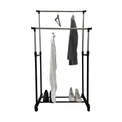 Image de Chariot à vêtements 75x155x43cm Portemanteau double barre avec roulettes nouveau