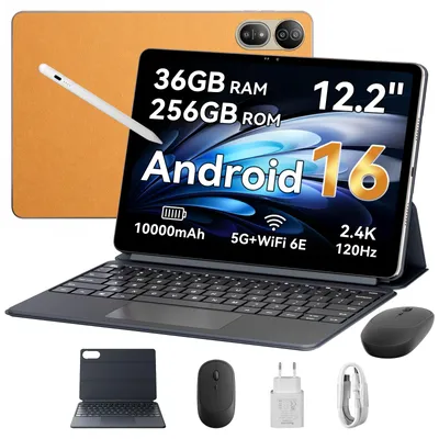 Immagine prodotto di Blackview MEGA 12, tablet resistente all'acqua con IP69K, display da 12,2" con risoluzione 2.4K e frequenza di aggiornamento di 120Hz, 36 (12+24) GB di RAM e 256 GB di memoria, fotocamera da 50 MP con registrazione video 4K, batteria da 10000 mAh, ricarica da 55W, include custodia con tastiera/mouse/penna, ecc.