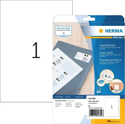 Image de HERMA étiquettes jet d'encre A4 210x297 mm blanc papier mat 25 pièces