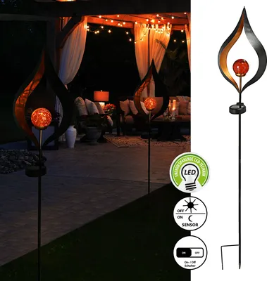 Produktbild von Gartenstecker Solar "Drop" aus Eisen mit roter Glaskugel Gartendeko Stecker Gartenfigur