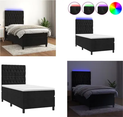 Obrázok produktu pre vidaXL Boxspring posteľ s matracom a LED čierna 90x200 cm zamat - Boxspring posteľ - Boxspringbetten - Bett - Schlafzimmermöbel
