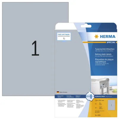 Produktbild von HERMA 4593, Silber, Rechteck, A4, Universal, Polyester, Matte