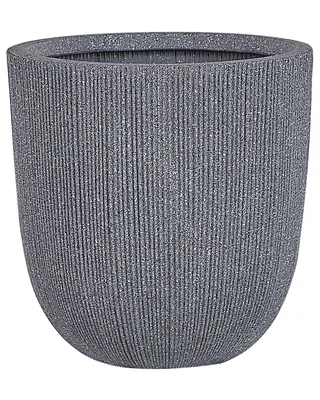 Produktbild von BELIANI Blumentopf Grau Kunstharz rund 44 cm in Rillenoptik Indoor Outdoor Gartenausstattung Deko