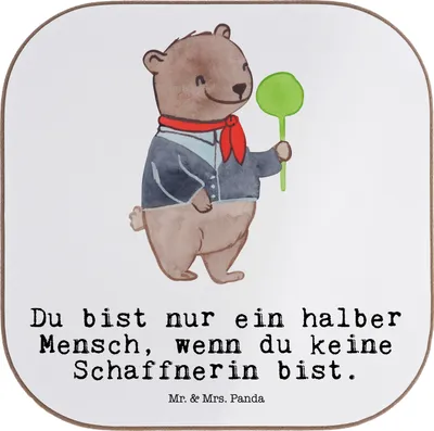Produktbild von Mr. & Mrs. Panda Untersetzer für Gläser Schaffnerin Herz - Weiß - Geschenk, Tassenuntersetzer, Quadratischer, Tassen, gläseruntersetzer, unterleger