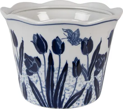 Obrázok produktu pre Clayre & Eef Kvetináč Ø 17x15 cm Biela modrá keramika
