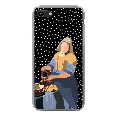 Produktbild von MuchoWow® Handyhülle Schutzhülle Hülle für iPhone SE 2022 Alte Meister - Milchmädchen - Polka dots - Schwarz Silikon Softcase Handy Hülle - Schutzhülle