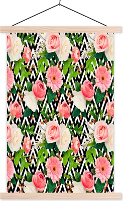 Produktbild von MuchoWow® Textilposter Blumen - Rosen - Rosa 60x90 cm mit holzfarbenen Rahmen - Textil