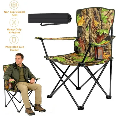 Immagine prodotto di Sedia pieghevole da campeggio - Sedia portatile per attività all'aperto - Leggera - Schienale alto - Pieghevole - Porta bevande - Ideale per campeggio, pesca e spiaggia