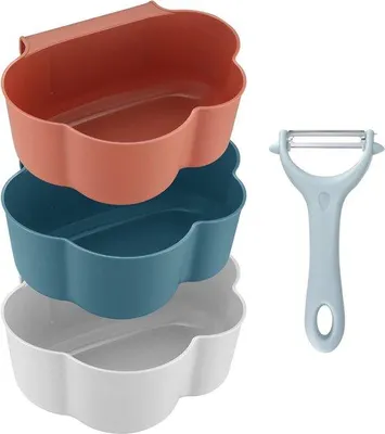 Immagine prodotto di Tre contenitori sospesi per rifiuti alimentari, da montare su mobili da cucina o ante, contenitori sospesi per rifiuti, contenitori per la raccolta dei rifiuti