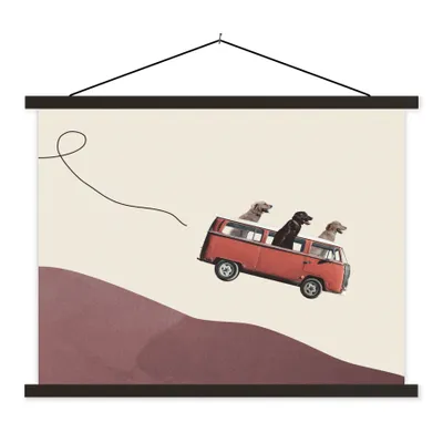 Produktbild von MuchoWow® Textilposter Hund - Retro - Bus 150x113 cm mit schwarzem Rahmen - Wohnzimmer