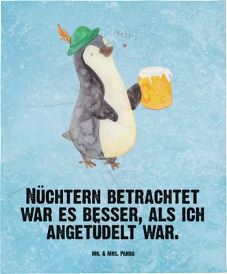 Produktbild von Mr. & Mrs. Panda Kinderwagendecke Pinguin Bier - Eisblau - Geschenk, , Beschwippst, Plaid, Schmusedecke, Kinderdecke, Babydecke, Schlummerdecke, Angetüdelt