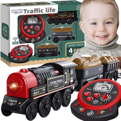 Produktbild von Woopie Elektrolokomotive Ferngesteuerte Retro-Eisenbahnwaggons 4-tlg.