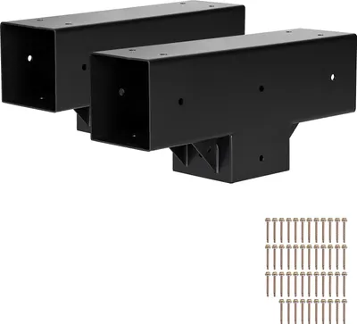 Obrázok produktu pre SucceBuy sada 2 spojok pre stĺpiky, konzoly v tvare T pre stĺpiky s vnútornými rozmermi 92 x 92 mm, 3-cestné kovanie pre pergoly, montážna sada pre altánky vrátane skrutiek