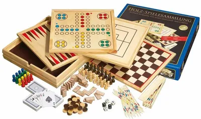 Produktbild von Philos Holzspielesammlung - 10 klassische Brettspiele in Holzkassette