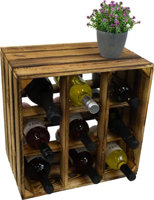 Produktbild von Weinregal 9er geflammt auch für grosse Flaschen Flaschenregal Weinkistenregal Weinkiste Holzkiste Regal