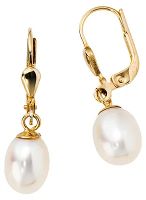 Produktbild von Ohrhänger Boutons Ohrringe mit Perle 585 echt Gold Gelbgold Damen
