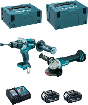 Produktbild von MAKITA Kit DLX2130TJ2 (DGA504 + DHP481 + 2 x 5,0 Ah + DC18RC + MAKPAC 2 + MAKPAC 3)