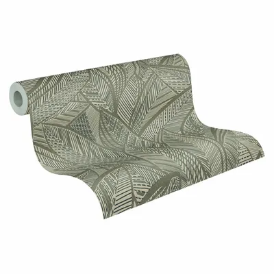 A roll of wallpaper with a leaf pattern.