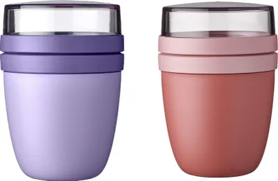 Produktbild von Mepal | Lunchpot Ellipse Mixed | Vivid Lilac + Vivid Mauve | praktischer Müslibecher to go | separates Fach für Joghurt & Müsli | 500 ml + 200 ml Volumen | geeignet für Gefrierschrank, Mikrowelle & Spülmaschine