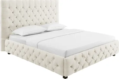 Produktbild von riess-ambiente Design Boxbett PARIS 180x200cm beige Leinen Chesterfield Doppelbett