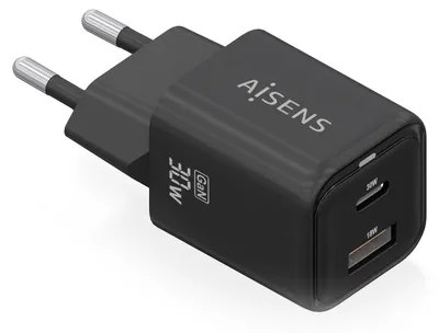 Produktbild von AISENS Gan Ladegerät 30 W, 1 x USB C PD3 0 QC4 0 1 x USB A QC3 0, Schwarz