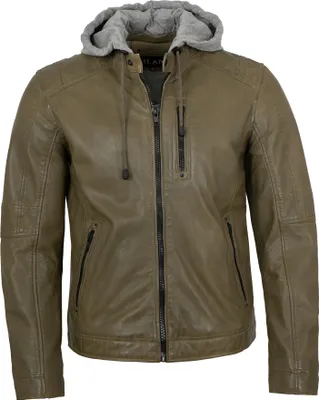 Produktbild von Jilani - Herren Lederjacke Kapuze Lammnappa olive : 58