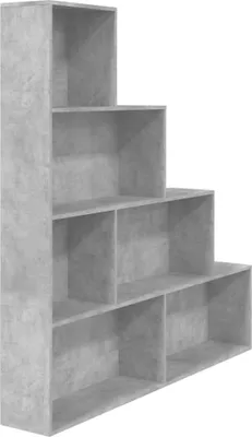 A concrete-effect bookshelf with multiple compartments, shown from a side-diagonal angle against a white background.